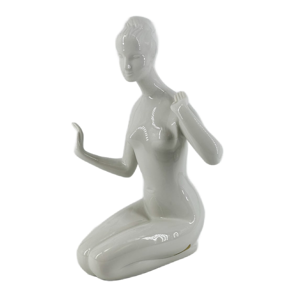 Vintage Royal Dux Porcelain Kneeling Woman Figurine: Vintage Royal Dux White Porcelain Kneeling Woman Figurine with Stamp on Bottom & Original Foil Tag