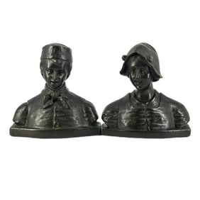 Pair of Vintage Bronze Dutch Man & Woman Bookends