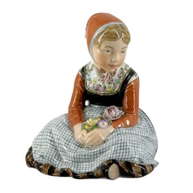 Vintage Royal Copenhagen Porcelain Fyen (Funen) Girl Holding a Floral Bouquet