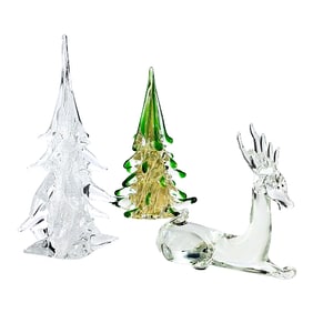 Vintage Gumps Murano Art Glass Christmas Trees & Reindeer