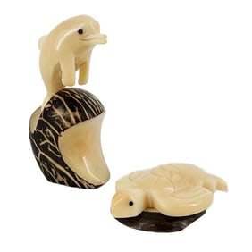 Pair of Carved Tagua Nut Sea Creatures