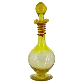 Blenko Joel Myers Art Glass Jonquil Decanter with Stopper UV Reactive