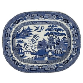 Antique B. H. & Co. Large Blue Willow Transferware Platter