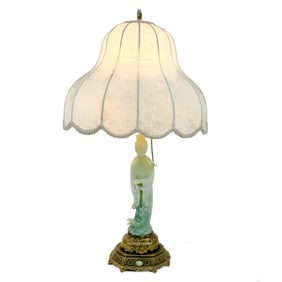 Chinese Carved Jade Guanyin Table Lamp