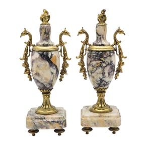 French Marble & Bronze Decorative Cassolettes/ Mantle Urns