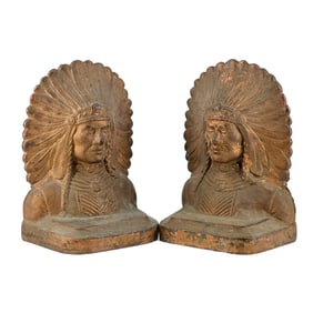 1920's Cast Bronze Indian Chief Bookends