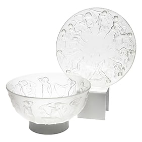 Phoenix Consolidated Glass "Martele" Nymph Pattern Bowl and Dish