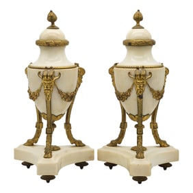Louis XVI Style French Marble & Bronze Decorative Cassolettes/ Mantle Urns