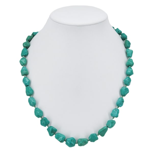 Vintage Hand Knotted Chinese Turquoise Nugget Necklace w/ Silver Clasp (1 of 10)