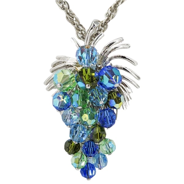 Vintage PARK LANE Aurora Borealis Crystal Grapes Brooch/Pendant Necklace (1 of 9)