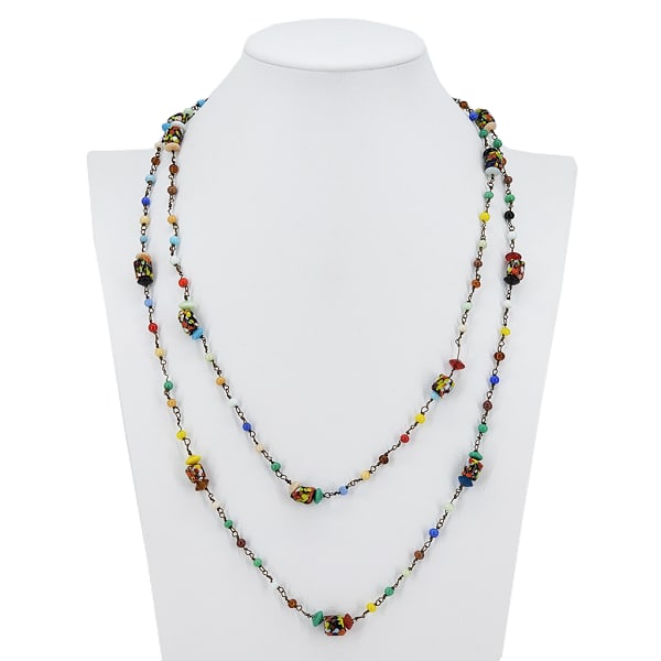 Vintage Art Deco Czech Rainbow End of Day Art Glass Rosary Chain Necklace (1 of 10)