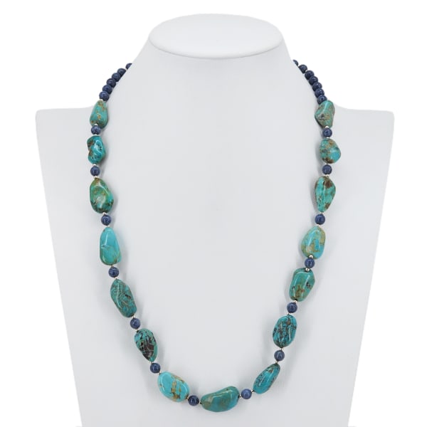 Artisan Made Turquoise Nugget & Dyed Blue Coral Beaded Necklace (1 of 11)