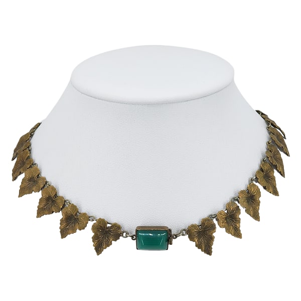 Vintage FISHEL NESSLER Brass Grape Leaves & Green Onyx Choker Necklace (1 of 12)