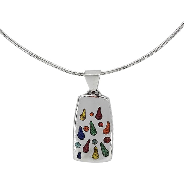 PAOLO ROMEO Sterling Silver Omega Chain w/ Unsigned Rainbow Crushed Stone Inlay Pendant (1 of 10)