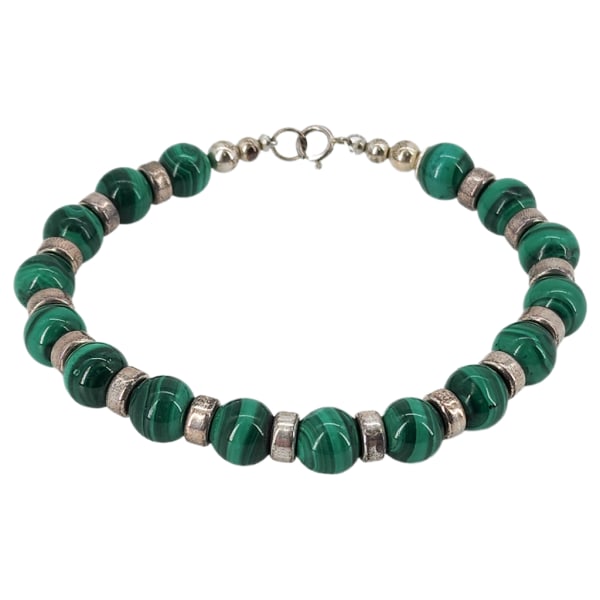 Vintage CHAPAL-ZENRAY Sterling Silver Genuine Malachite Beaded Bracelet (1 of 10)