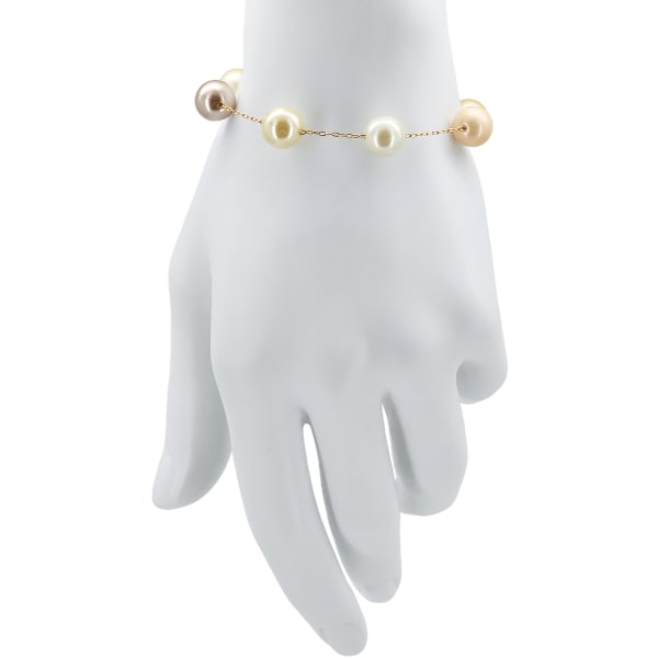 Signed CEZANNE Gold Tone Multicolored Faux Pearl Satellite Bracelet: Signed CEZANNE Gold Tone Multicolored Faux Pearl Satellite Bracelet. Seven 10mm faux pearls in various shades. Gold tone chain/findings. 7.5" long. Signed at hang tag.