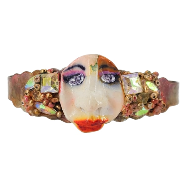 Vintage Artisan Made Mixed Media Copper Cuff Bracelet (1 of 8)