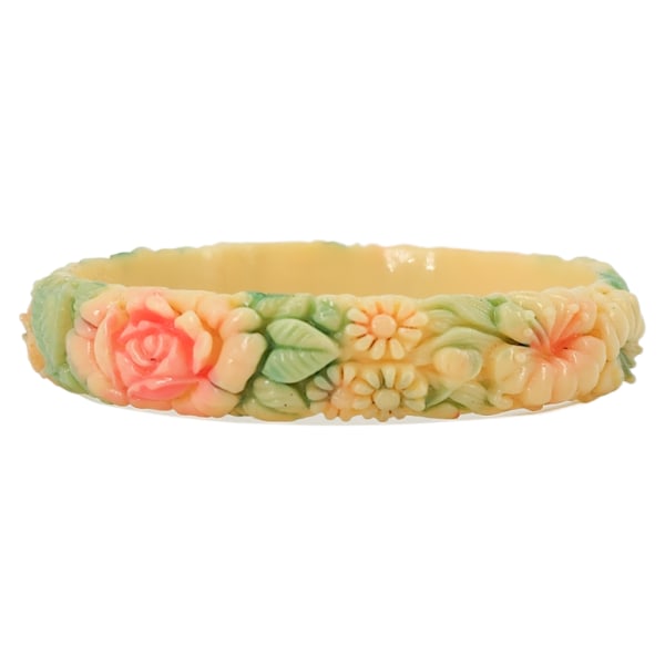 Vintage Japan Made Molded Floral Celluloid Child Sized Bangle Bracelet (1 of 8)