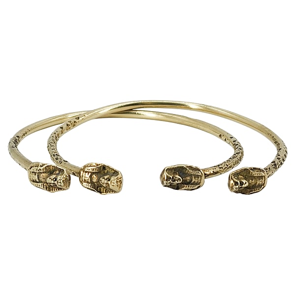 Pair Vintage Egyptian Revival Brass Pharaoh Ends Open Bangle Bracelets (1 of 8)