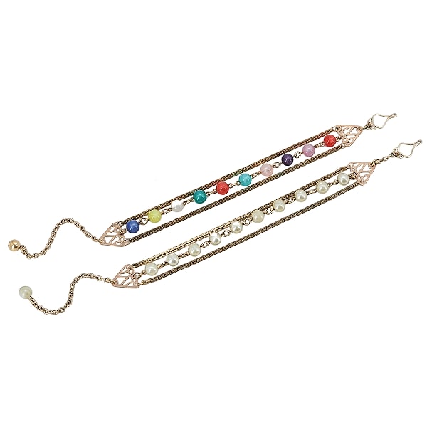 Pair Vintage HILLCRAFT Gold Filled Moonglow Lucite & Faux Pearl Bracelets (1 of 7)