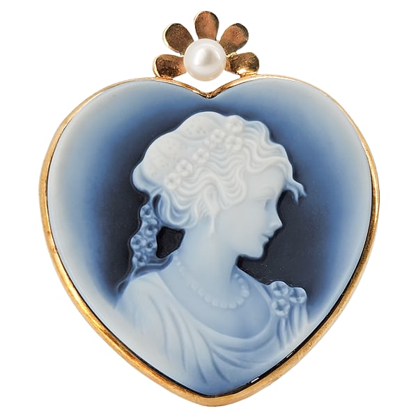 Vintage Italian 14K Gold Blue Agate Heart Shaped Cameo Brooch/Pendant (1 of 8)