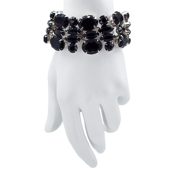 Vintage Wide Prong Set Black Rhinestone Statement Bracelet (1 of 7)