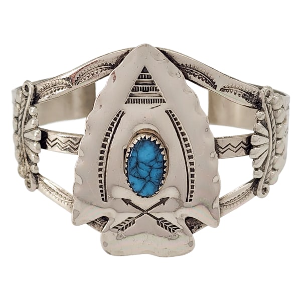 Vintage BELL TRADING Nickel Silver Faux Turquoise Native Style Cuff Bracelet (1 of 8)