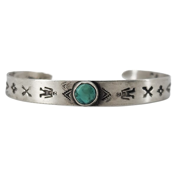Vintage Fred Harvey Era Stamped Sterling Silver Turquoise Child Size Cuff Bracelet (1 of 6)