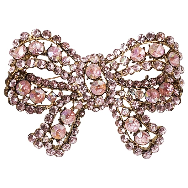 Vintage Extra Large Pink Rhinestone Bow Brooch (1 of 10)