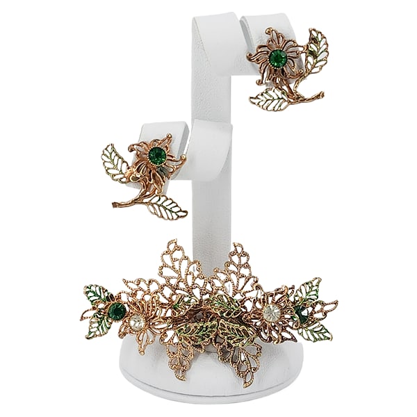 Vintage MANO Filigree & Rhinestone Brooch & Screw Back Earrings Set (1 of 13)