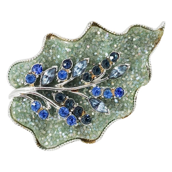 Vintage CORO Blue Rhinestone & Iridescent Glitter Leaf Brooch (1 of 7)