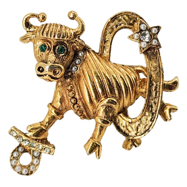 Vintage Rhinestone & Faux Seed Pearl Taurus Zodiac Brooch (1 of 7)