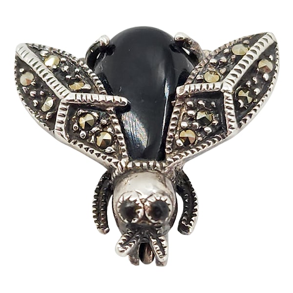 Vintage Sterling Silver Marcasite & Black Onyx Insect Brooch (1 of 7)