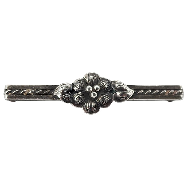 Vintage Sterling Silver Floral Motif Bar Brooch: Vintage Sterling Silver Floral Motif Bar Brooch. Handmade. 2-1/8" long. Marked STERLING, unsigned. Total weight: 6.26g