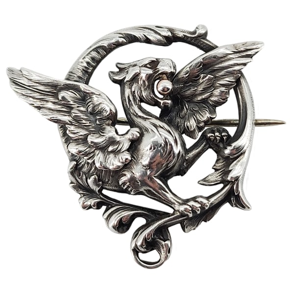 Vintage French Art Nouveau Sterling Silver Chimera Brooch (1 of 9)