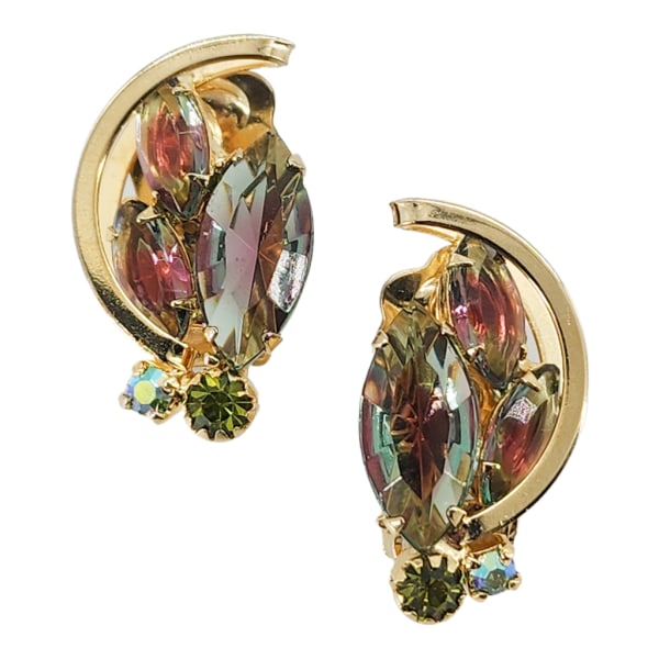 Vintage CONTINENTAL Prong Set Watermelon Rhinestone Clip Earrings (1 of 7)