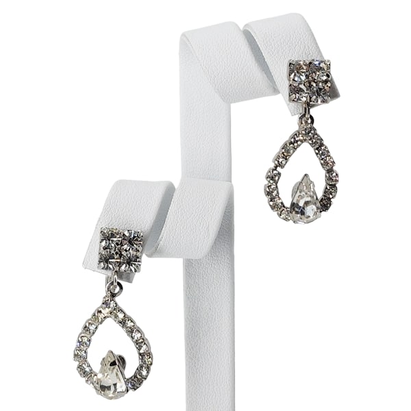Vintage WEISS Prong Set Clear Rhinestone Drop Screw Back Earrings (1 of 6)