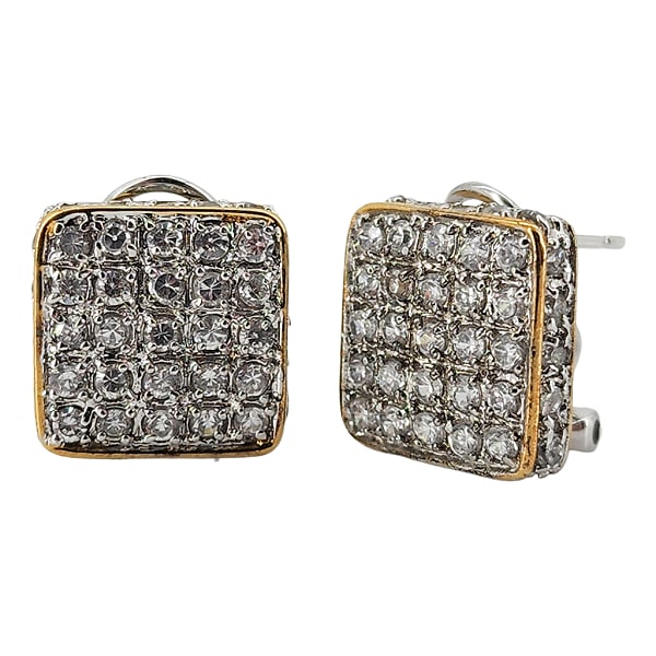 Sterling Silver Clear Crystal Grid Pierced Earrings (1 of 10)