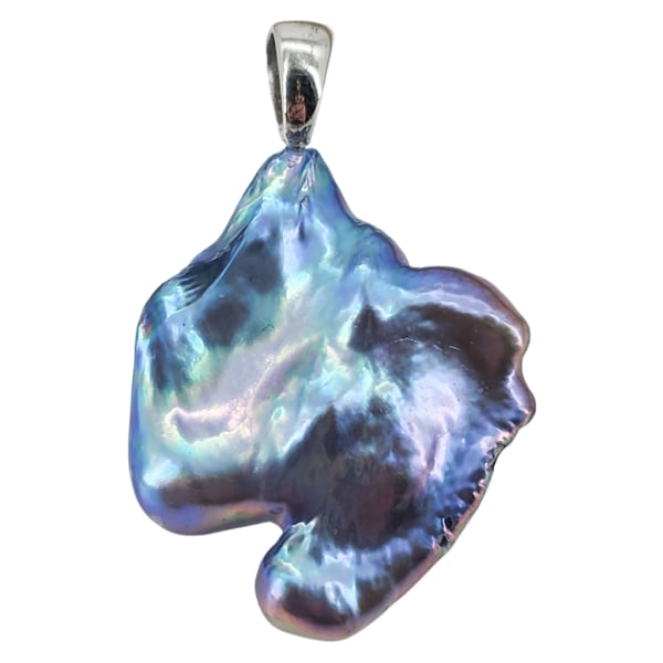 Vintage HONORA Baroque Pearl Pendant w/ Sterling Silver Bale: Vintage HONORA Baroque Pearl Pendant w/ Sterling Silver Bale. Approx 27mm blue/purple baroque pearl. 1-3/8" long incl bale. Marked 925 and signed with Honora "H" on bale.