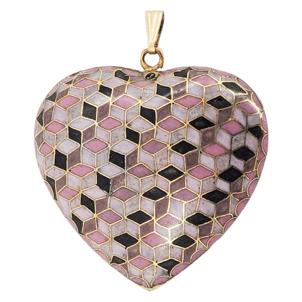 Vintage Large Cloisonne Puffy Heart Pendant (1 of 7)