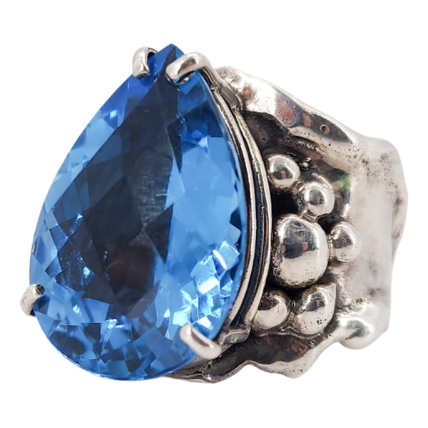 Chunky Brutalist Sterling Silver Blue Topaz Statement Ring (1 of 13)