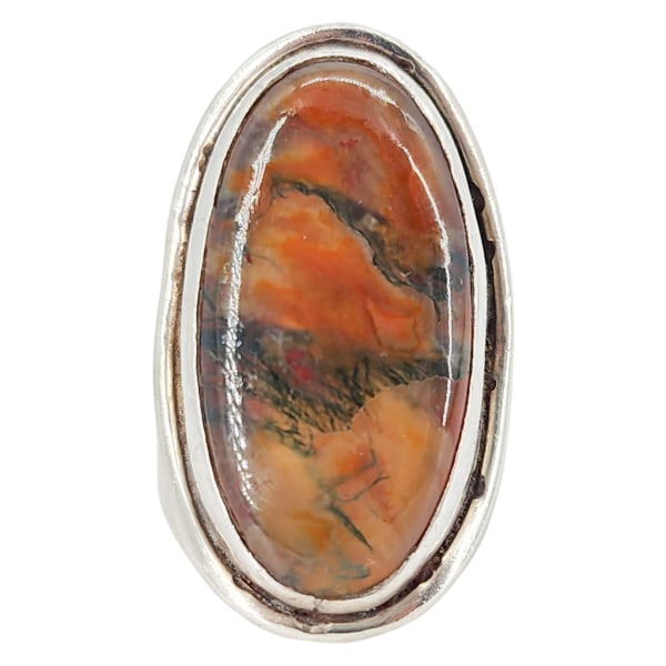 Vintage HERMINE MILCH Sterling Silver Moss Agate Ring, Sz 6.25 (1 of 10)