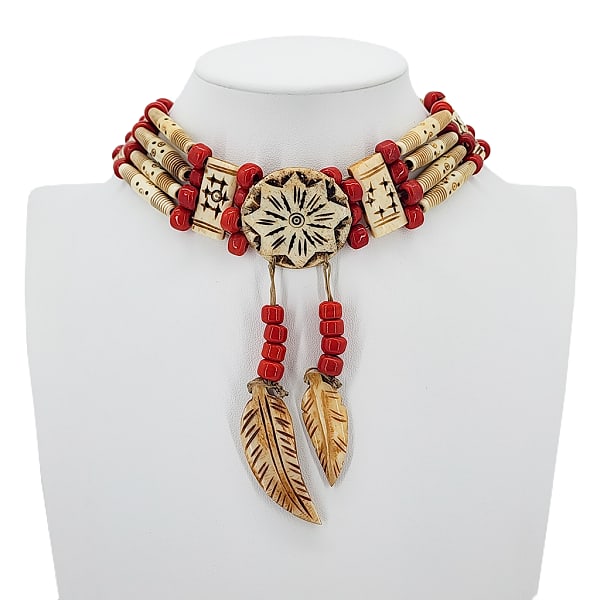Vintage Native American Carved Bone Choker Necklace (1 of 8)