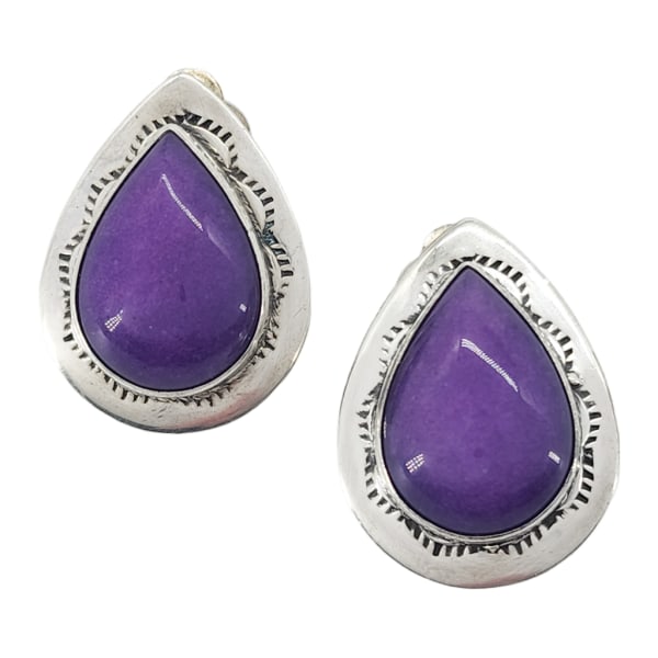 Vintage GILO & GRACE NAKAI Navajo Sterling Silver & Purple Agate Clip Earrings (1 of 8)