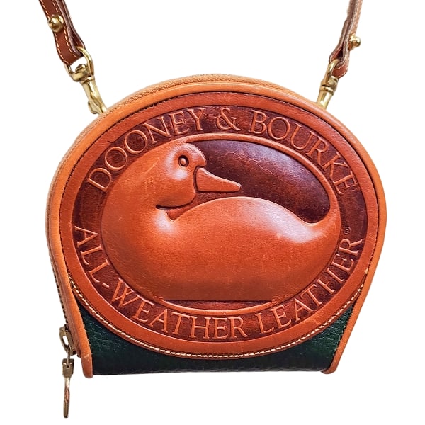 Vintage DOONEY & BOURKE Green Pebble Leather & Tan "Big Duck" Convertible Crossbody/Belt Bag (1 of 13)