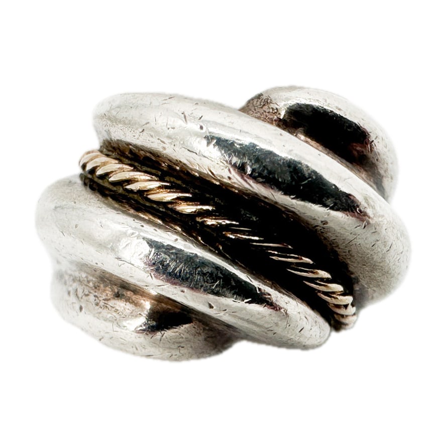 Vintage Artist Made Sterling Silver & 14K Gold Modernist Ring, Sz 6.5 (1 of 7)