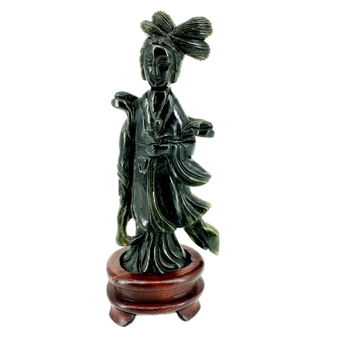 Carved Jade Guanyin Figure on Pedestal (1 of 8)
