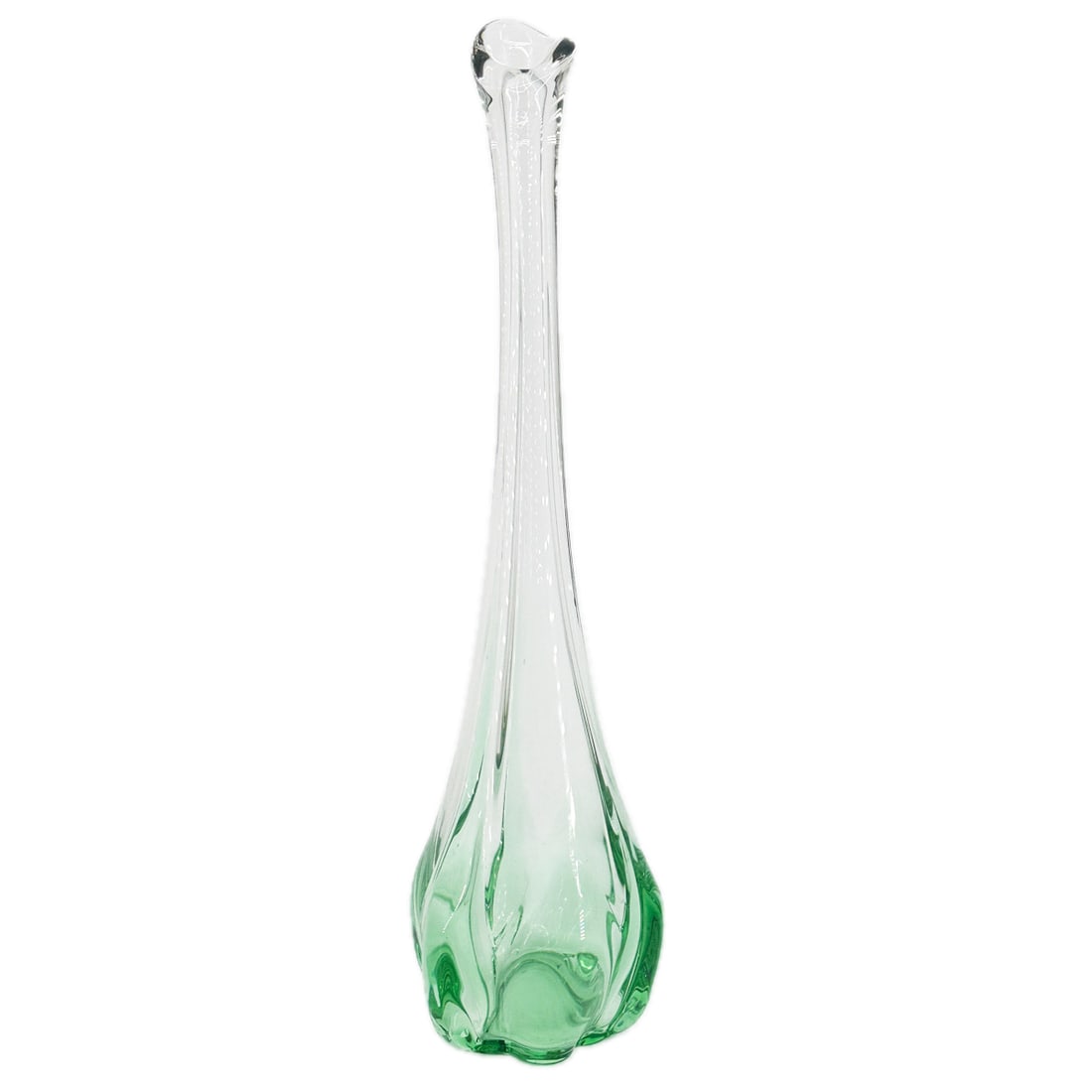Mid-Century Tiffin Art Glass Handmade Green/ Clear Swung Vase: Mid-Century Tiffin Art Glass Handmade Green/ Clear Swung Vase