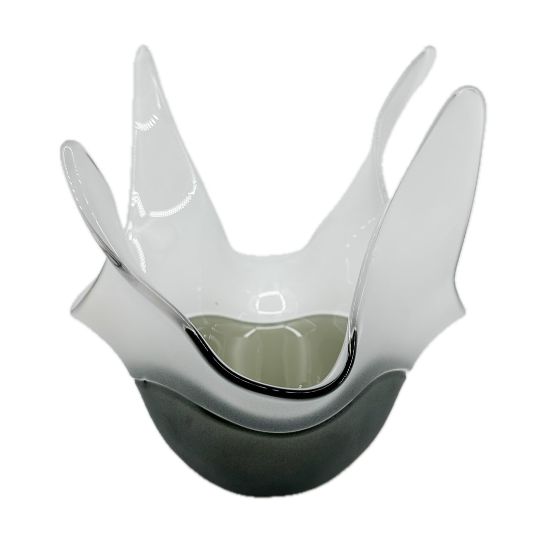 Tiffin Art Glass Empress Two Toned Free Form Vase: Tiffin Art Glass Empress Two Toned Free Form Vase, Hand Blown Frosted Glass Gray Base and Clear Fingers