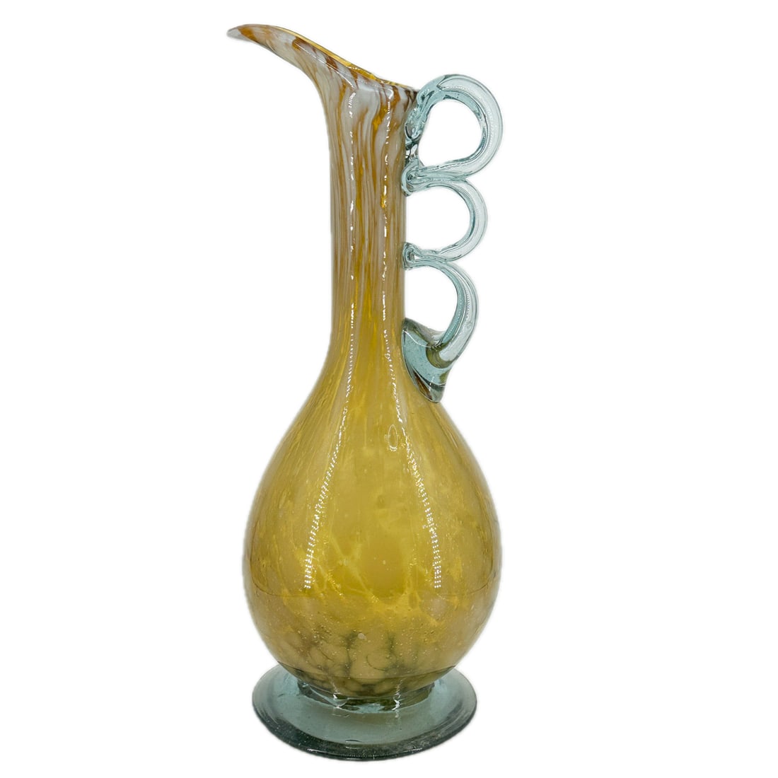 Large Murano Art Glass Ewer Vase: Large Vintage Murano Art Glass Ewer Vase with Applied Handle & Rough Pontil Mark